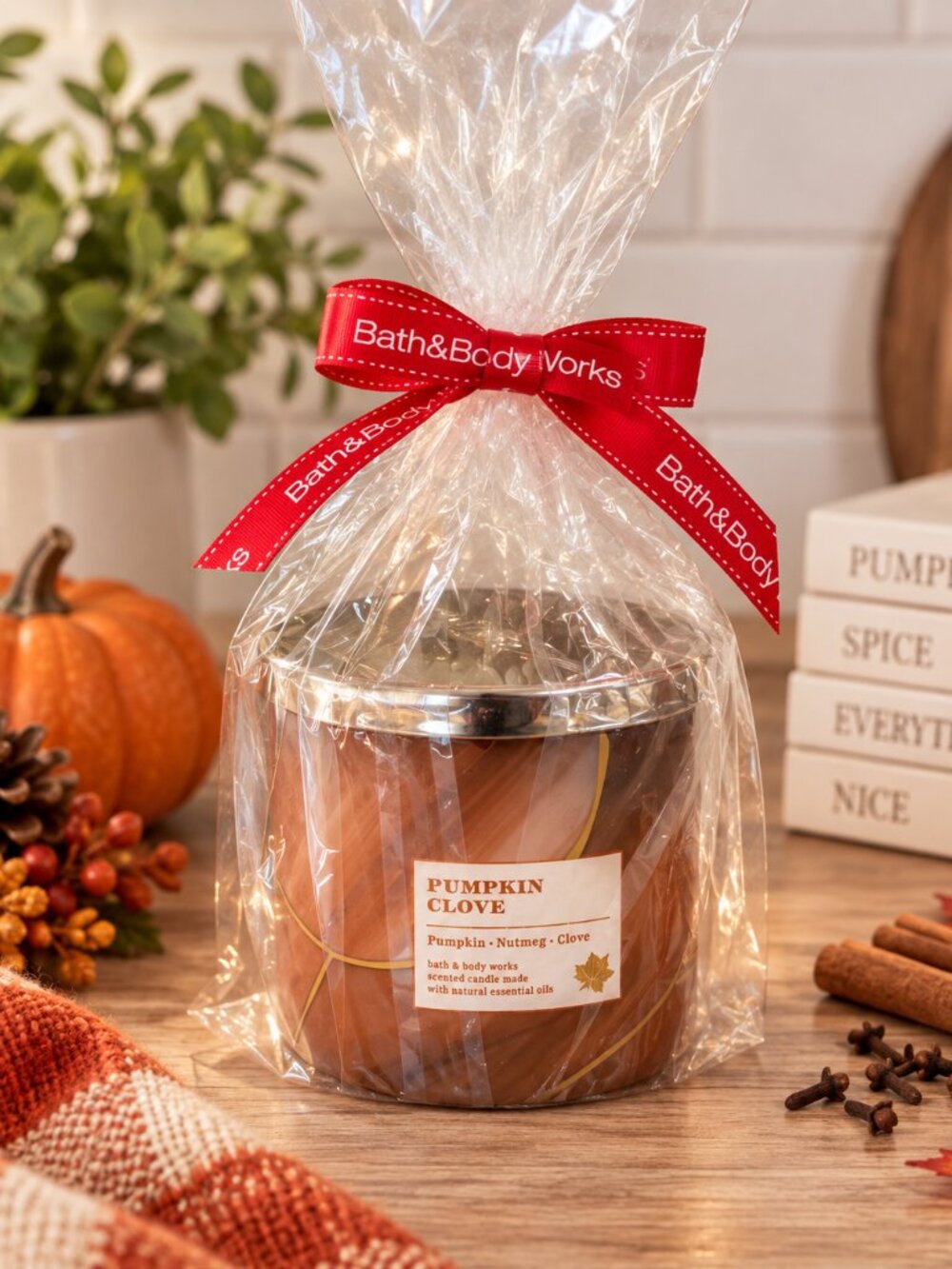 Bath & Body Works Pumpkin Clove 3-Wick Candle New Gift Wrapped
